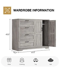 gaomon 43.3'' H Armoire Wardrobe Closet with 4 Drawers and 2 Doors, Hanging Rod