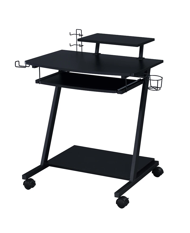 Flynama Black Gaming Desk with Keyboard Tray and Wheels 28Inch Mobile Workstation with Storage Compartment for Ergonomic Gaming and Work Setups