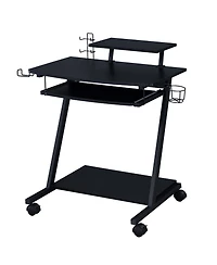 Flynama Black Gaming Desk with Keyboard Tray and Wheels 28Inch Mobile Workstation with Storage Compartment for Ergonomic Gaming and Work Setups