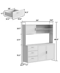 Homsee Brown Buffet Sideboard Cabinet with Metal Mesh Doors, 3-Drawers