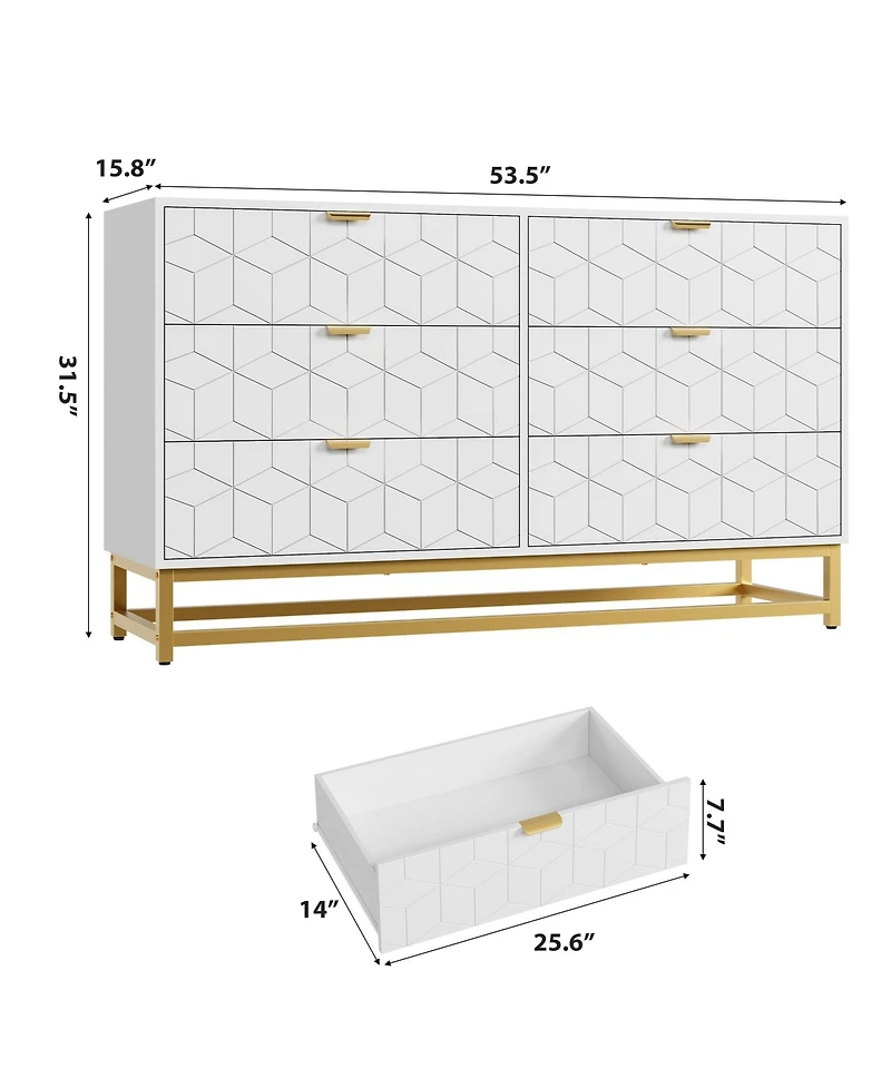 gaomon 53.5" 6-Drawer Dresser for Bedroom, Wide Modern Storage Chest with Metal Legs, Organizer Cabinet Entryway or Living Room