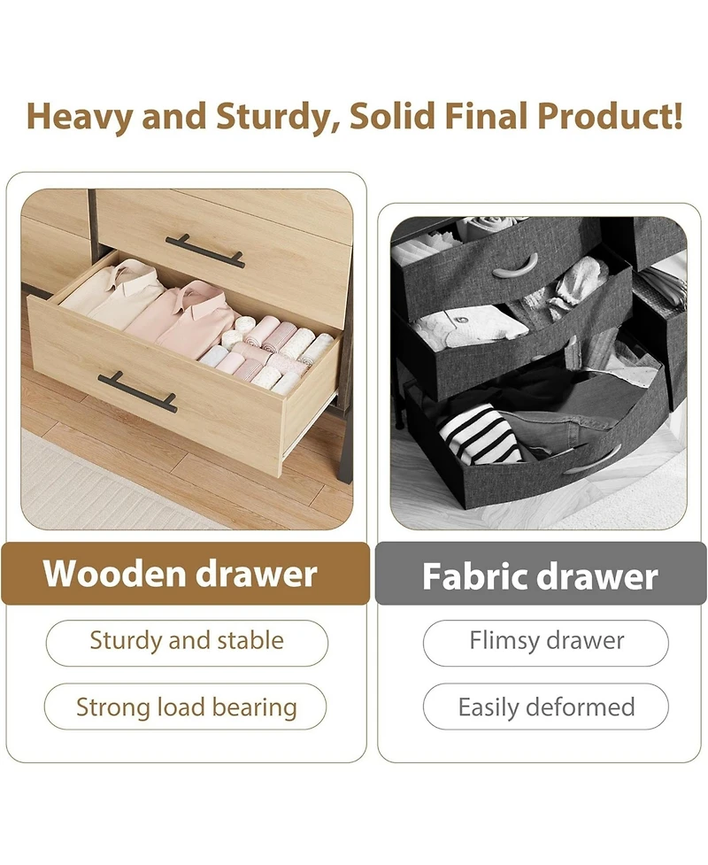 52" Wide 6-Drawer Closet Dresser, Freestanding Wooden Storage Cabinet for Bedroom & Living Room, Natural Oak