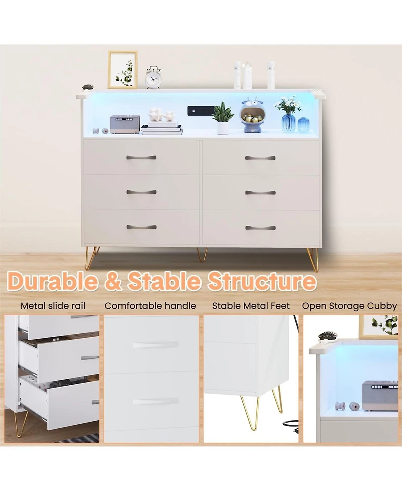 Gaomon 6-Drawer Dresser with Rgb Led Lights – Large Storage Chest for Bedroom, Entryway, Living Room, Stylish Tv Stand Cabinet