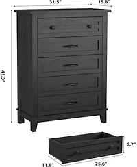 Gaomon 41.3" Tall 5-Drawer Dresser, Freestanding Wooden Chest for Bedroom or Living Room