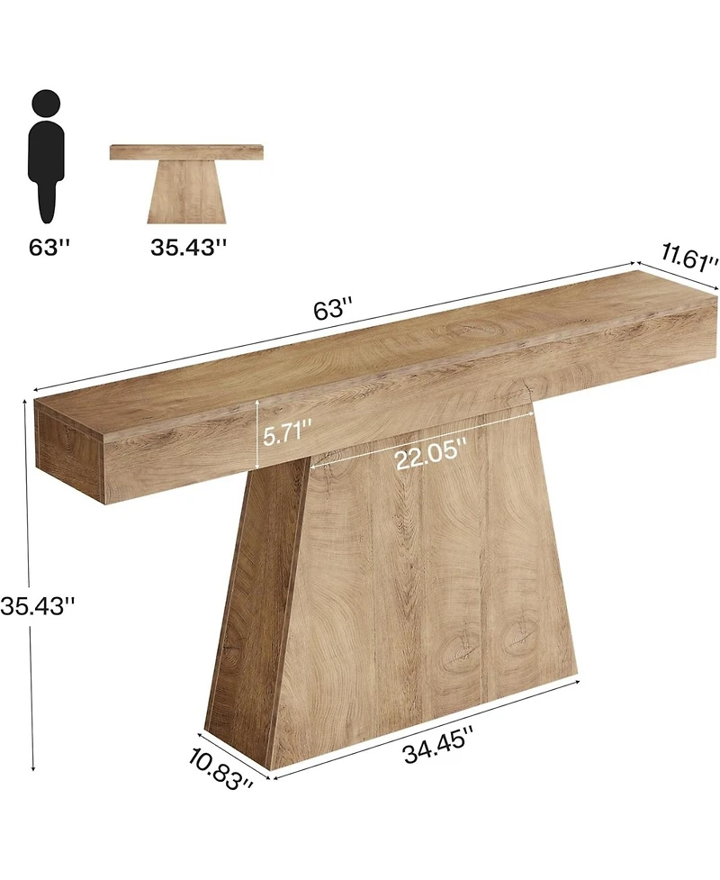 Tribesigns 63" Console Table, Farmhouse Entryway Table with Trapezoidal Base, Narrow Long Wood Sofa Table