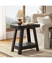 Tribesigns 2-Tier Wooden End Table, Farmhouse Small Sofa Side Table with Storage, Rustic Grey