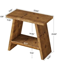 Tribesigns Solid Wood End Table for Living Room, Narrow Small Side Table with 2-Tier Storage