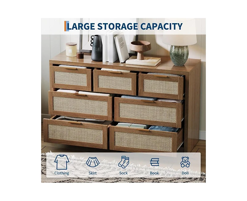gaomon Rattan 7 Drawers Dresser for Bedroom