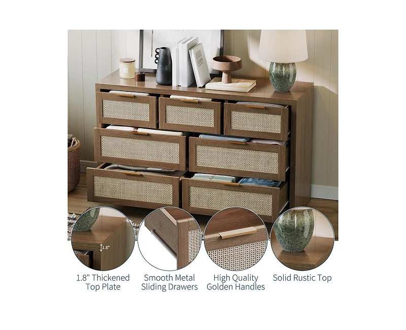 gaomon Rattan 7 Drawers Dresser for Bedroom