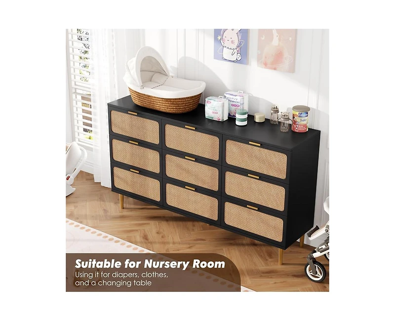 Gaomon Rattan 9 Drawer Dressers for Bedroom