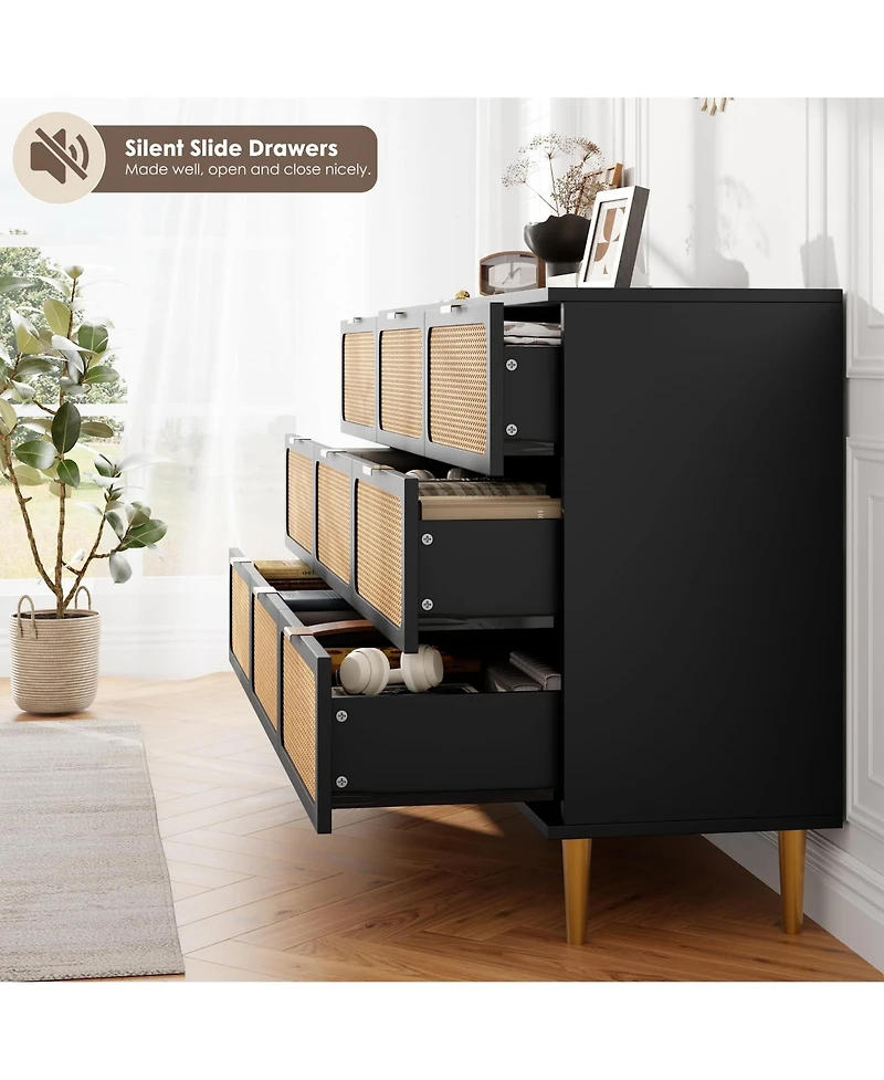 gaomon Rattan -Drawer Dresser, Tall Wood Chest with Wide Top, Large Storage Cabinet for Bedroom, Living Room
