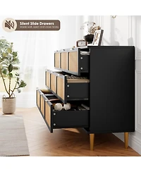 gaomon Rattan -Drawer Dresser, Tall Wood Chest with Wide Top, Large Storage Cabinet for Bedroom, Living Room