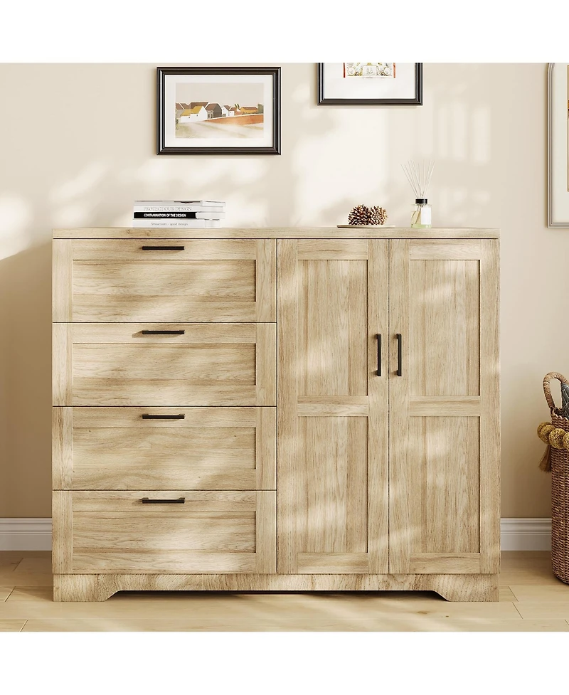 Gaomon Storage Cabinet with 4 Drawers and 2 Doors, Freestanding Wardrobe Hanging Rod