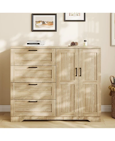 Gaomon Storage Cabinet with 4 Drawers and 2 Doors, Freestanding Wardrobe Hanging Rod