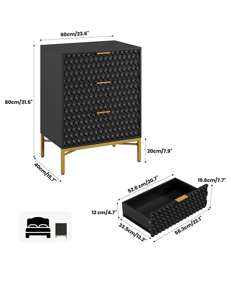 gaomon Modern 3 Drawer Dresser, Nightstand with Wide Top, Chest of Drawers