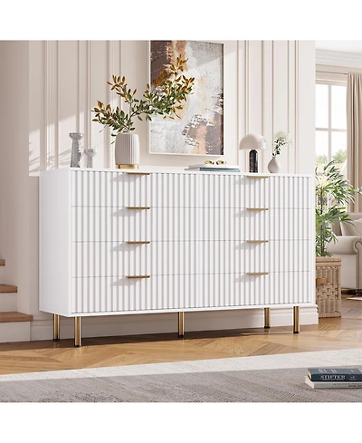 Gaomon Fluted 6 Drawer Storage Dresser, Tall Modern Chest with Ample Deep Drawers and Wide Top