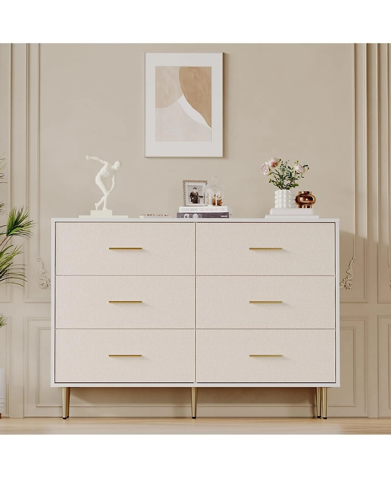 Gaomon 6 Drawer Dresser, Modern White Chest of Drawers