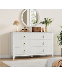 gaomon Dresser 54"W, 6-Drawer Extra Wide Modern Wood Chest with Metal Handles, Bedroom Storage Cabinet Tv Stand