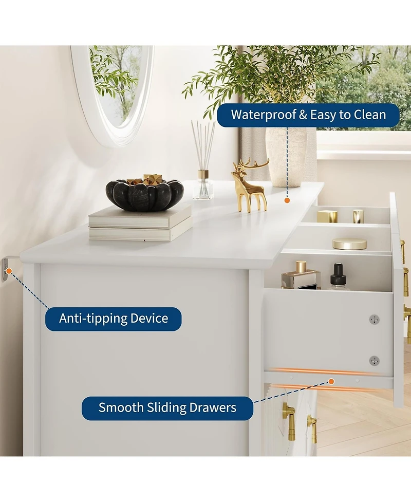 gaomon 54"W 7-Drawer Modern Wood Chest with Metal Handles, Bedroom Storage Cabinet Dresser