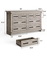 gaomon Modern Bedroom Dresser and Tv Stand for 55" Tv, 8-Drawer Clothes Organizer with Easy-Pull Handles for Living Room, Kitchen, or Hallway