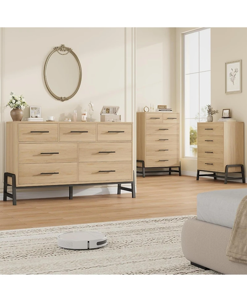 gaomon 38.6" Tall 4-Drawer Bedroom Dresser, Freestanding Wood Storage Cabinet for Entryway, Closet, or Living Room
