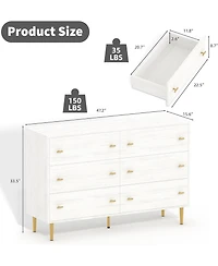 Gaomon White Rustic 6-Drawer Bedroom Dresser, 47.2" Wide Vintage Chest with Bar Handles