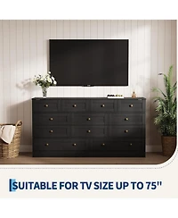 gaomon 12-Drawer Wooden Bedroom Dresser, Wide Chest with Storage Organizer & Tv Stand for 65" Tv, Clothes Living Room, Hallway, 61"x15.75"