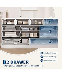 gaomon 12-Drawer Wooden Bedroom Dresser, Wide Chest with Storage Organizer & Tv Stand for 65" Tv, Clothes Storage for Living Room, Hallway, 61"x15.75"