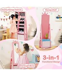 Gymax Kids Vanity Set Princess Makeup Dressing Table and Chair Set w/ Jewelry Armoire
