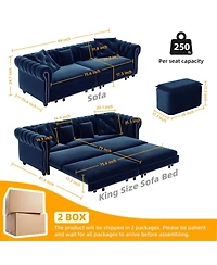 Maison Boucle 89" Sleeper Sofa Bed, King Velvet Pull-Out Couch with Chaise Lounge & Ottoman, 3-in-1 Tufted for Living Room