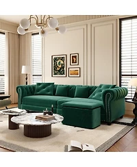Maison Boucle 89" Sleeper Sofa Bed, King Size Velvet Pull-Out Couch with Chaise Lounge & Ottoman, 3-in-1 Tufted Sofa for Living Room