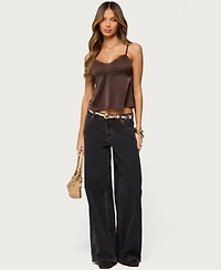 Edikted Womens Blanca Satin Lace Trim Tank Top