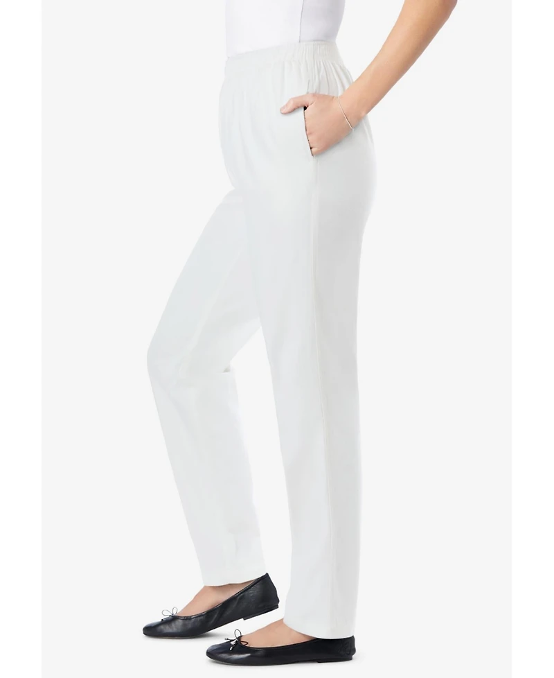 Woman Within Women's Straight-Leg All-Cotton Denim Pull-On 7-Day Elastic-Waist Jeans