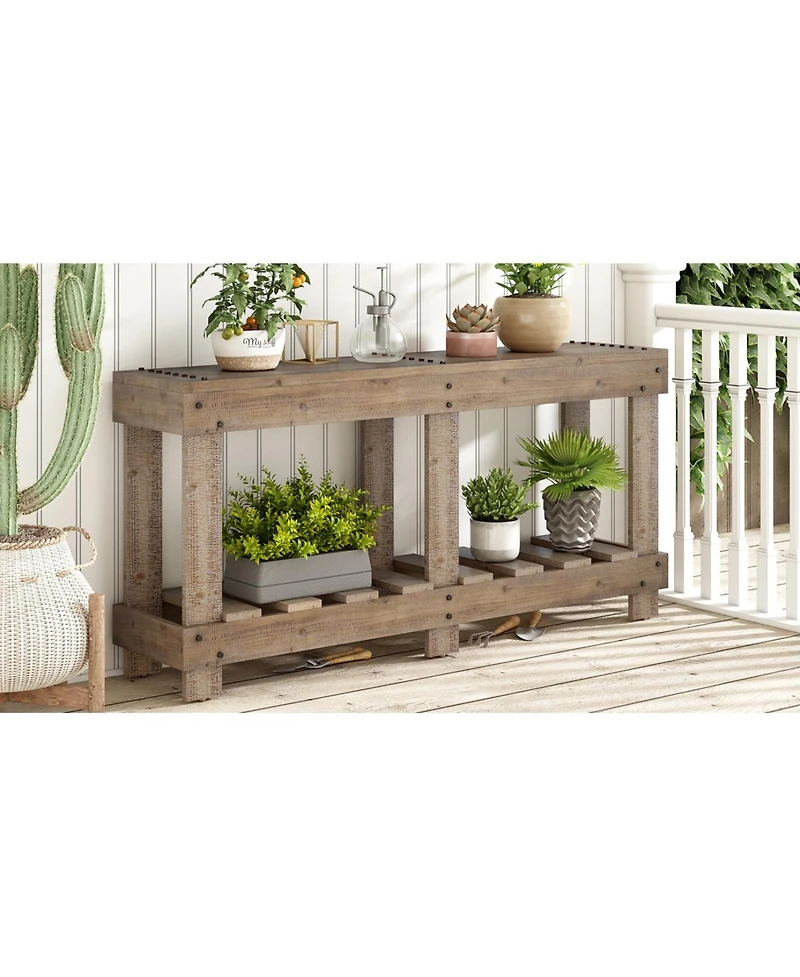 Streamdale Furniture 62.9" Fir Wood Console Table with Shelf & Metal Rivets