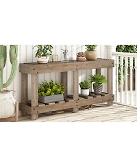 Streamdale Furniture 62.9" Fir Wood Console Table with Shelf & Metal Rivets