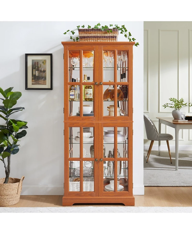 Streamdale Furniture Vintage Curio Cabinet - Glass Doors, Adjustable Shelves, Dark Oak