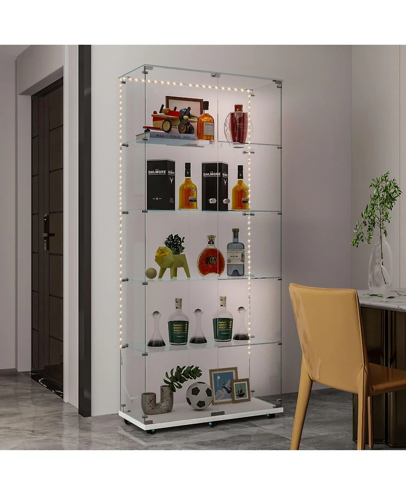 Streamdale Bluetooth Led Lighted Tempered Glass Display Cabinet - White