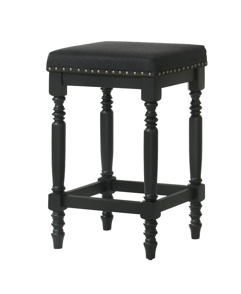 Streamdale Furniture Streamdale Rustic Black Counter Stools (Set of 2) - 26 Inch, Padded Seat & Nailhead Trim