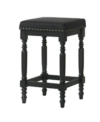 Streamdale Furniture Streamdale Rustic Black Counter Stools (Set of 2) - 26 Inch, Padded Seat & Nailhead Trim