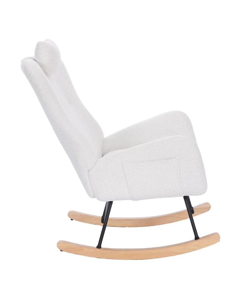 Streamdale Furniture Teddy Upholstered Nursery Rocking Chair for Living Room Bedroom(White Teddy)