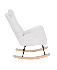 Streamdale Furniture Teddy Upholstered Nursery Rocking Chair for Living Room Bedroom(White Teddy)