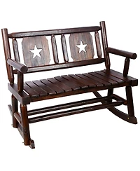 Streamdale Furniture Streamdale Carbonized Wood Rocking Bench for 2 with Curved Seat, Rustic Brown
