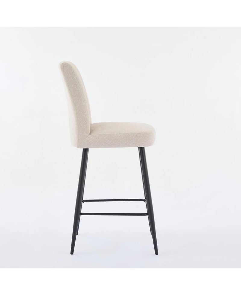 Streamdale Furniture Beige Velvet Bar Chairs Set of 2 Adjustable Iron Feet