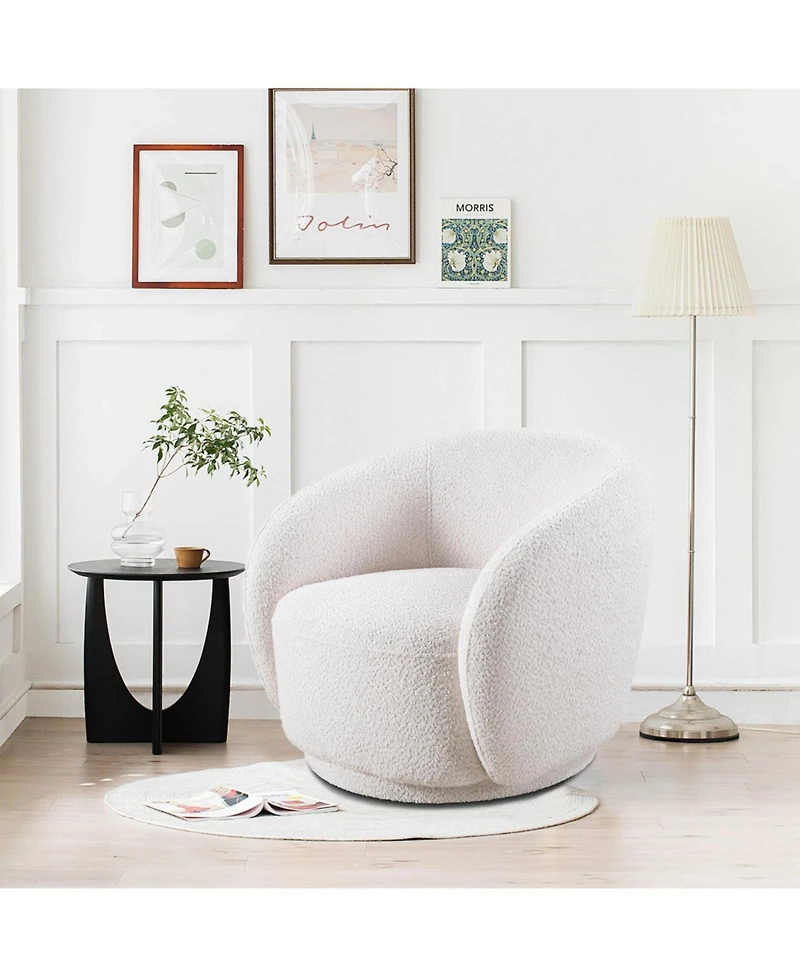 Streamdale Furniture 2 Pcs. Swivel Accent Chair, Boucle Fabric Upholstered Barrel Chair, Single Sofa Single Armchair for Living Room