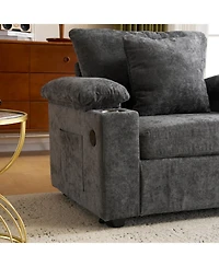 Streamdale Furniture Oversized Chenille Chair with Ottoman Usb & Cupholders