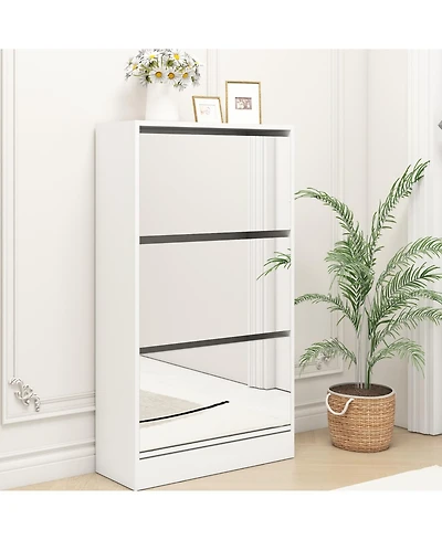 Streamdale Furniture 3-Tier Wood Shoe Cabinet with Mirror