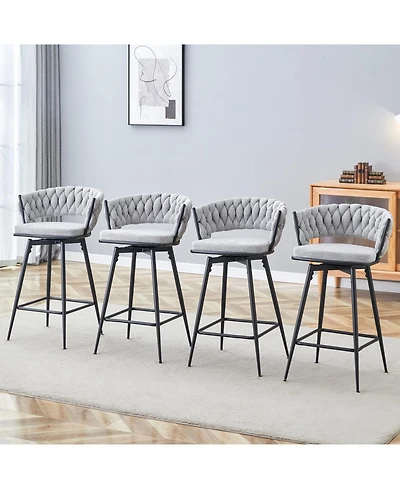 Streamdale Furniture Rotating Linen Bar Stools - Beige & Black (Set of 4)