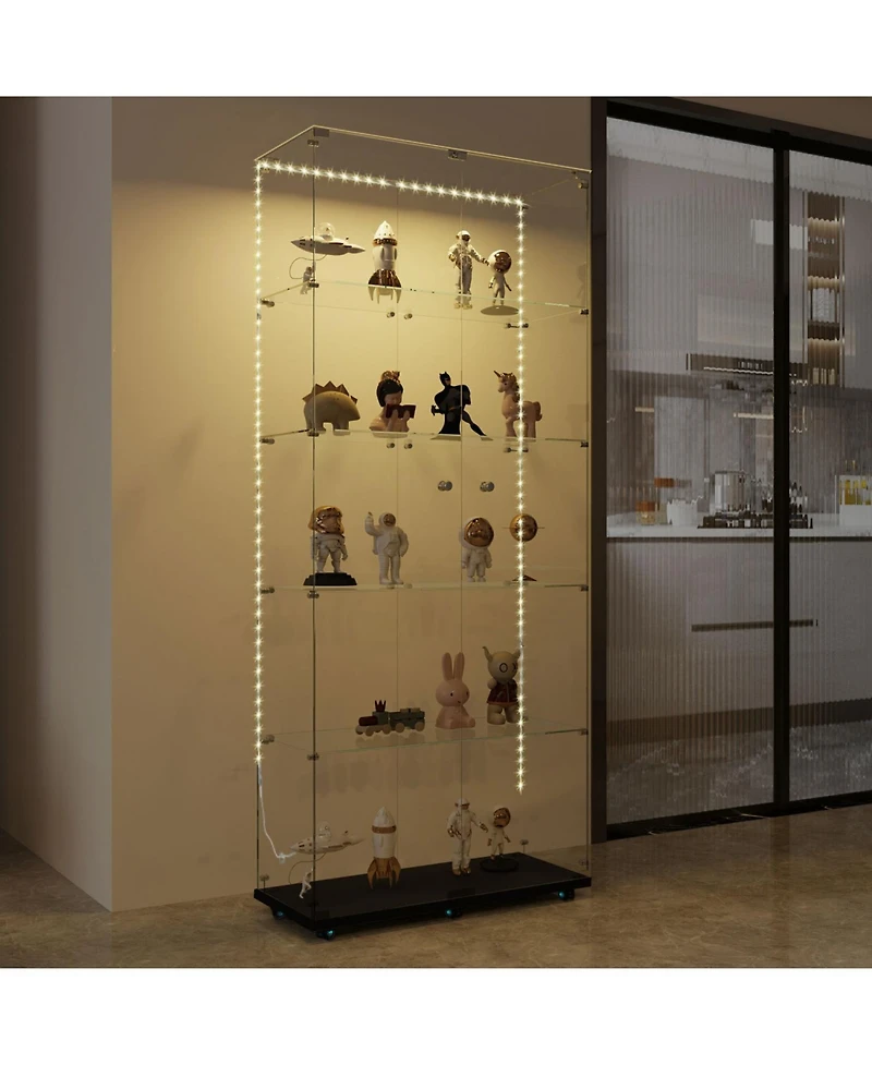 Streamdale Furniture Bluetooth Led Tempered Glass Display Cabinet with Lock & Casters