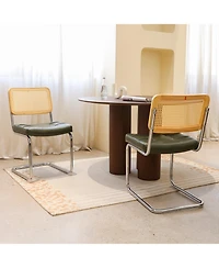 Streamdale Furniture Faux Leather Rattan Dining Chairs, Chrome Legs, Green, Set of 2