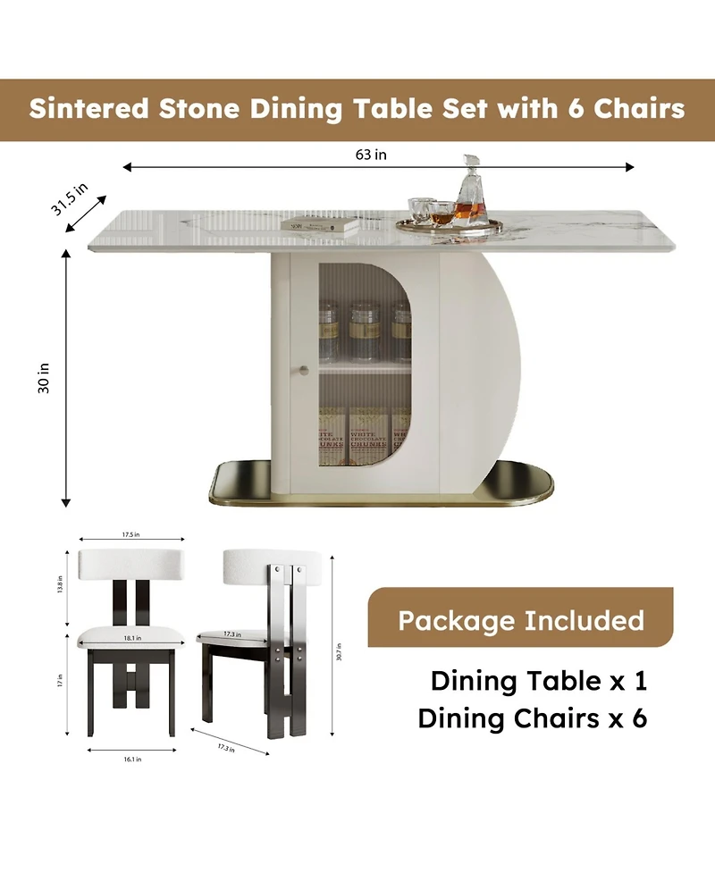 Streamdale Furniture Streamdale Modern Dining Set- Burnt Stone Table, Gold Base, 6 Velvet Chairs